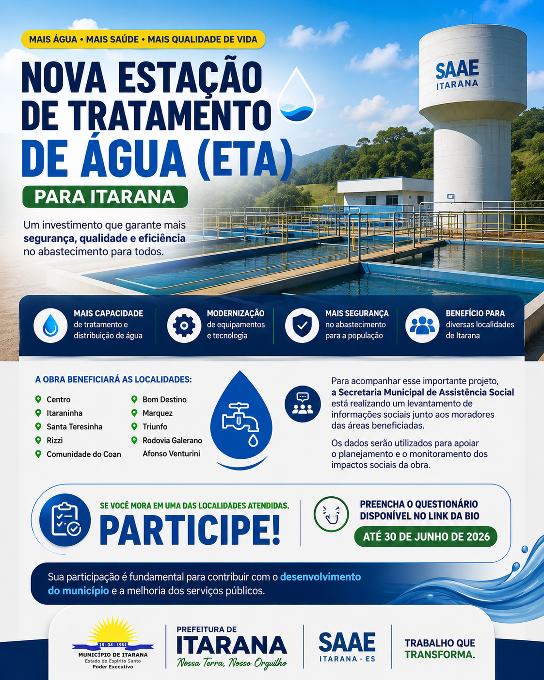 Nova Estação de Tratamento de Água vai ampliar a capacidade de abastecimento em Itarana