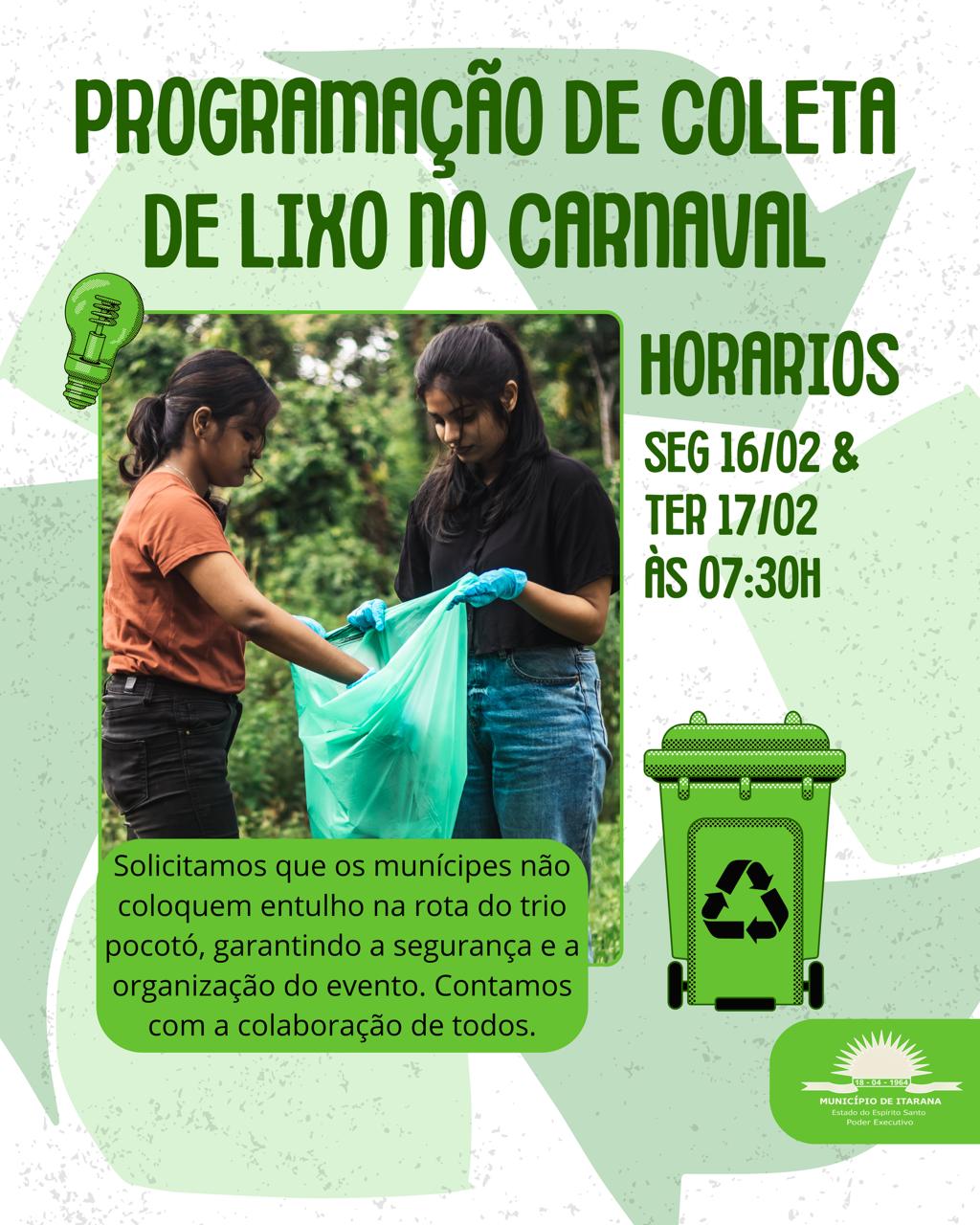 Prefeitura de Itarana divulga programação oficial da coleta de lixo